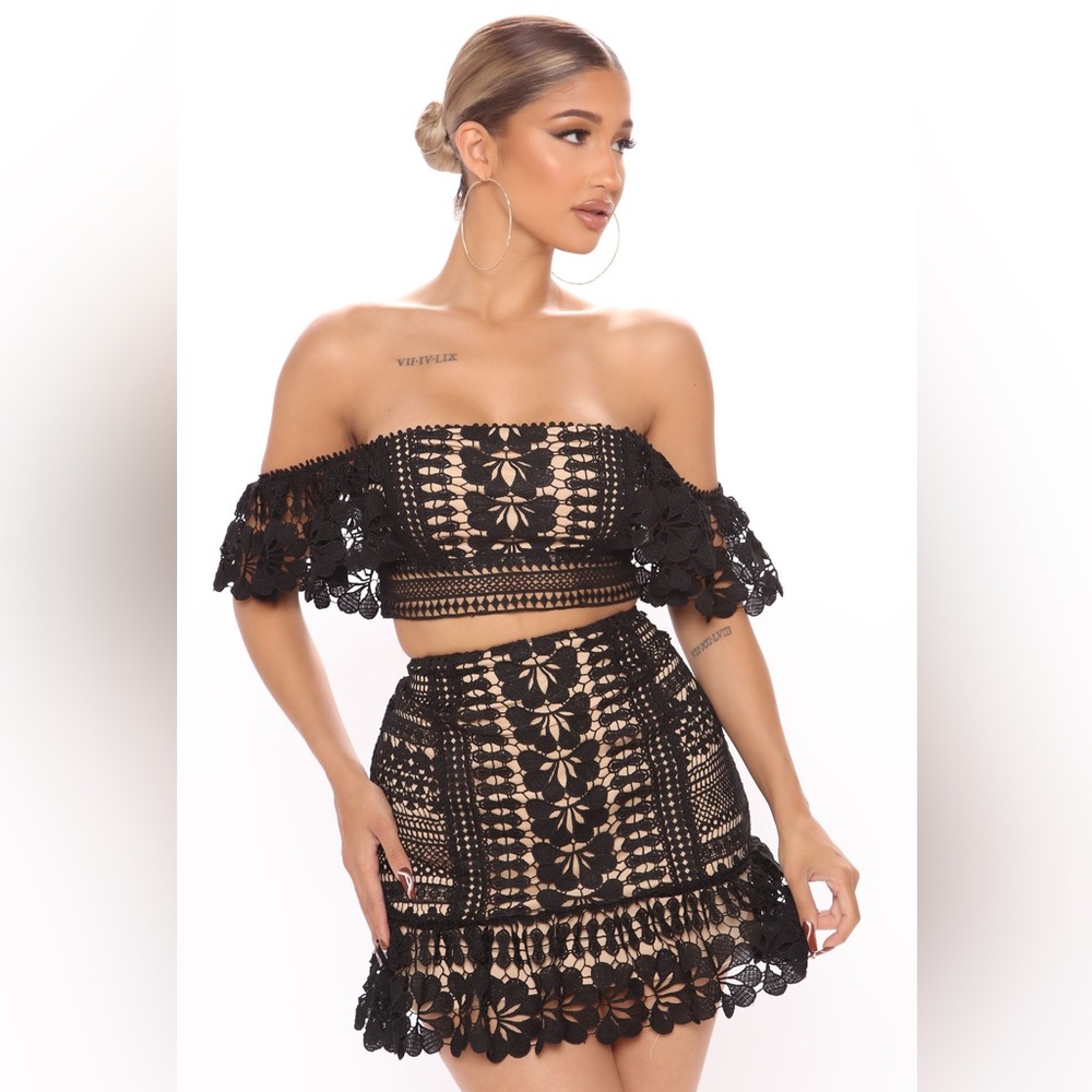 Black Crochet Skirt Set
